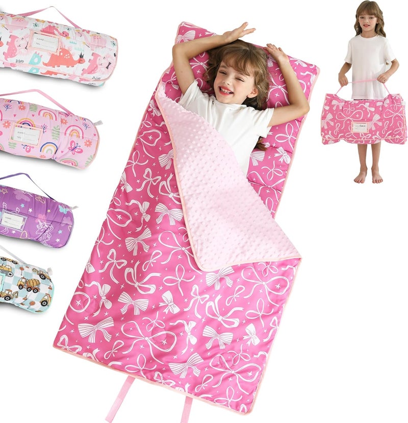 lasoftan Toddler Nap Mat for Preschool 50''x30'' Sleeping Mat with Removable Pillow and Minky Blanket for Kids Ages 3-7 Roll Up Soft Sleeping Bag for Boys Girls Kindergarten Daycare Sleepover - Image 1
